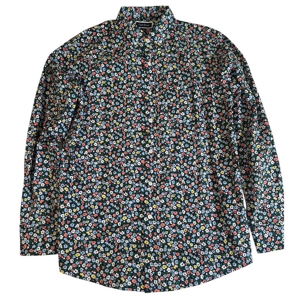 Club Room Floral Button Shirt Mens M  Black Casual